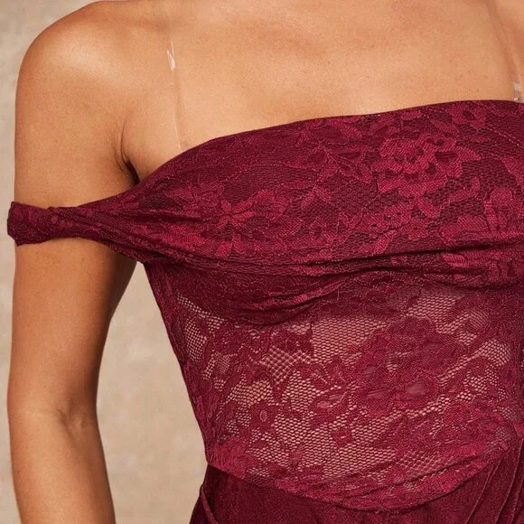 chinese dress ladies Jody Lace Cocktail Dress in Bordeaux